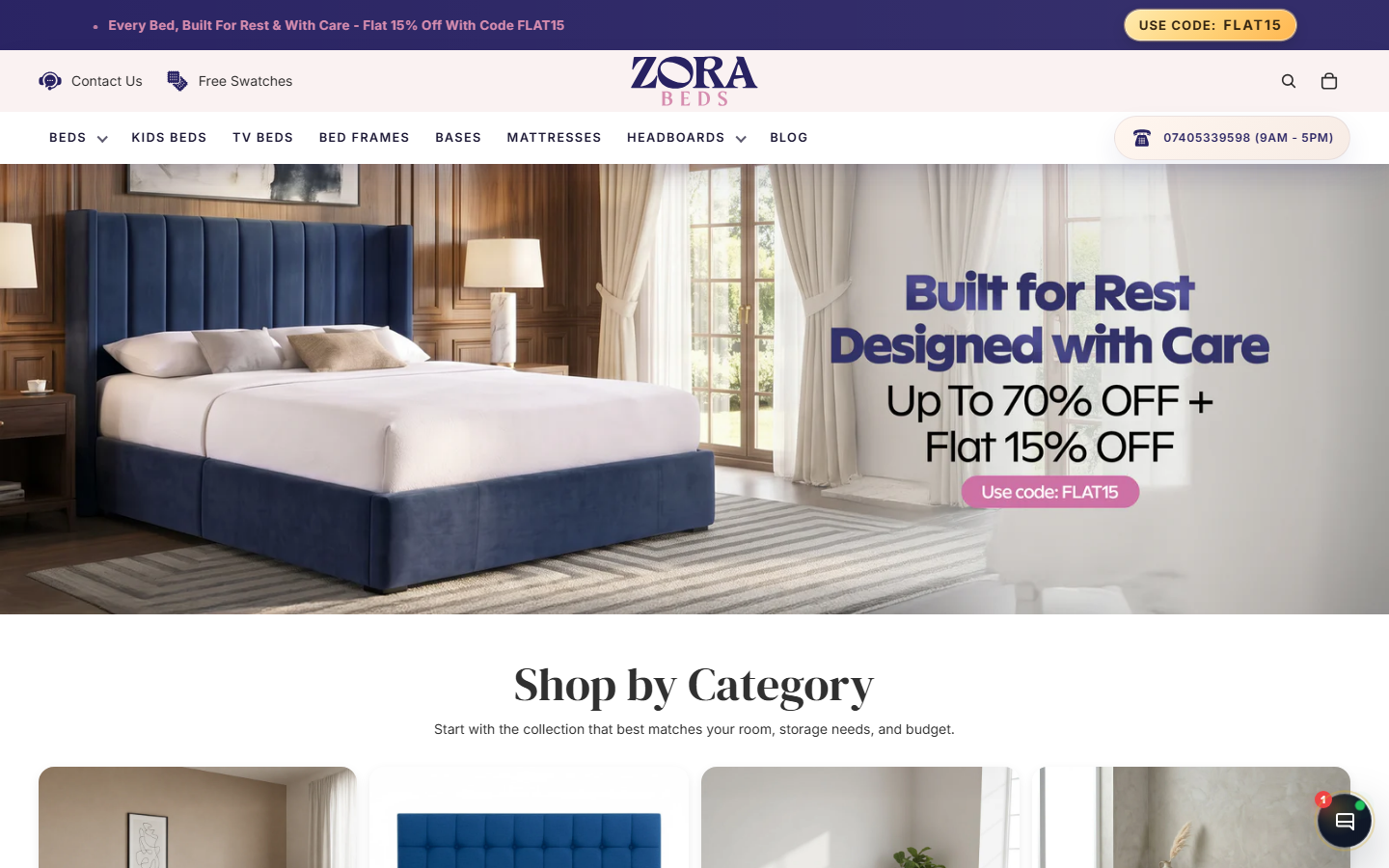 Zora Beds e-commerce website